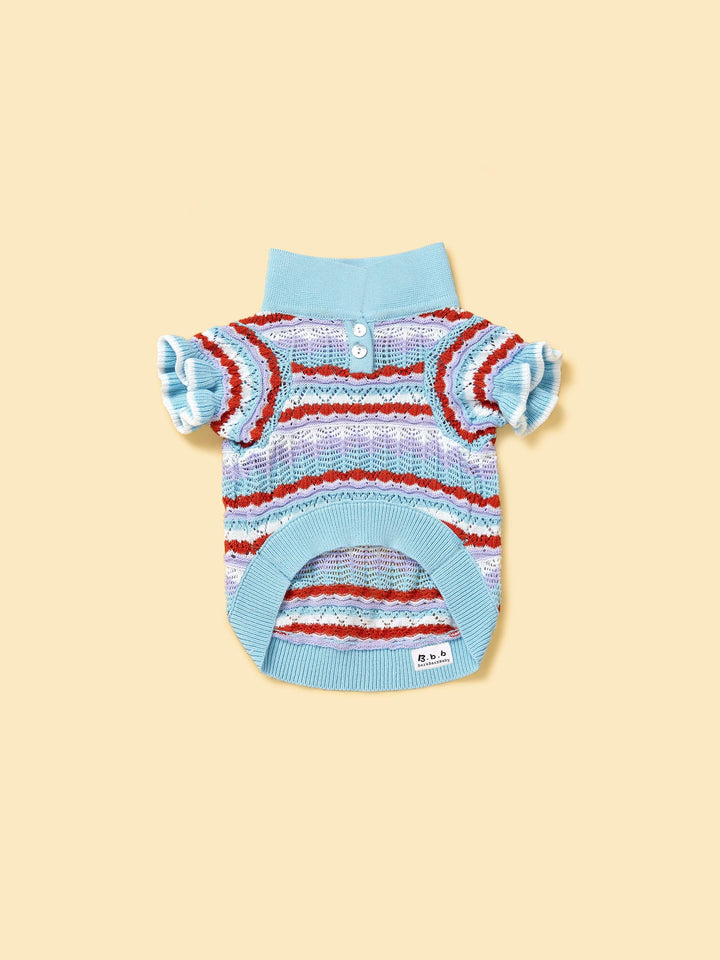 Pre-Order: Pup & Me Ocean Blue Ruffle Crochet Polo Shirt - BarkBarkBaby