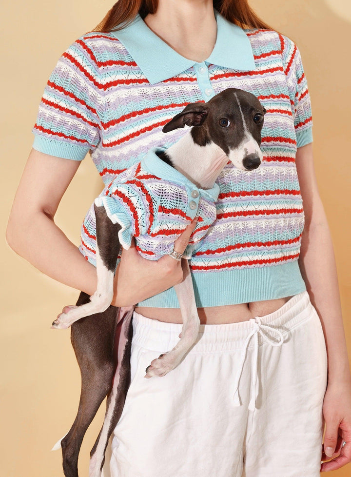 Pre-Order: Pup & Me Ocean Blue Ruffle Crochet Polo Shirt - BarkBarkBaby