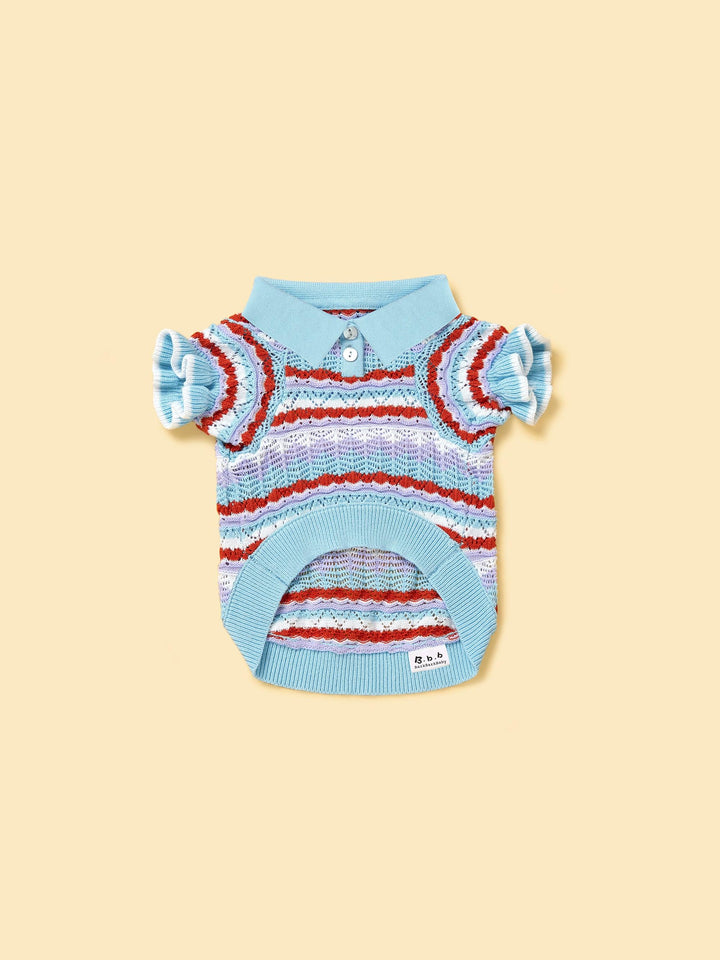 Pre-Order: Pup & Me Ocean Blue Ruffle Crochet Polo Shirt - BarkBarkBaby