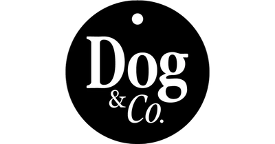 Black circular tag with 'Dog & Co.' text on a white background