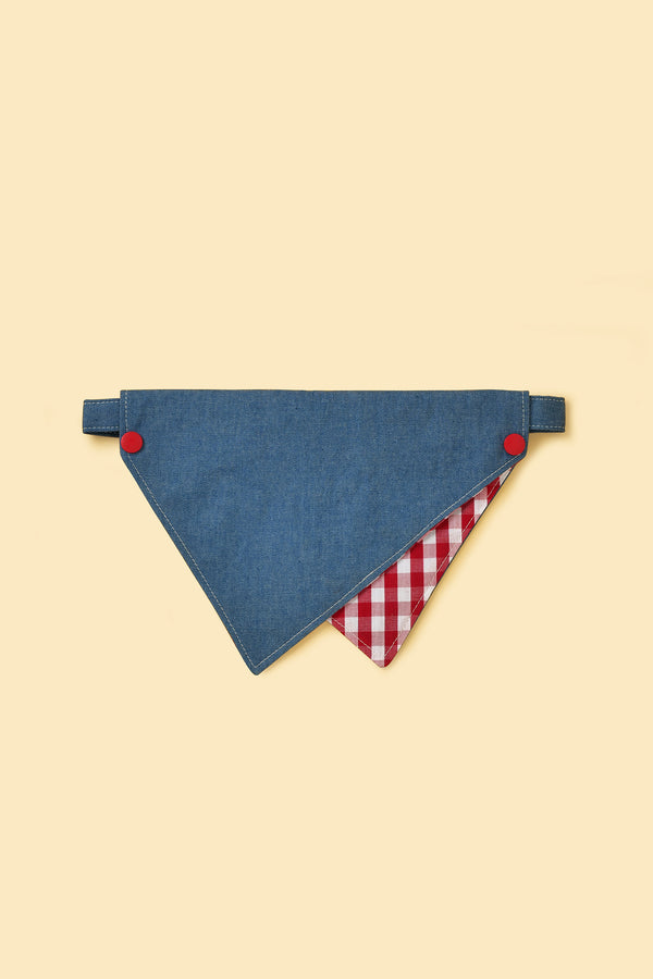 Park Day Denim Gingham Print Handmade Bandana