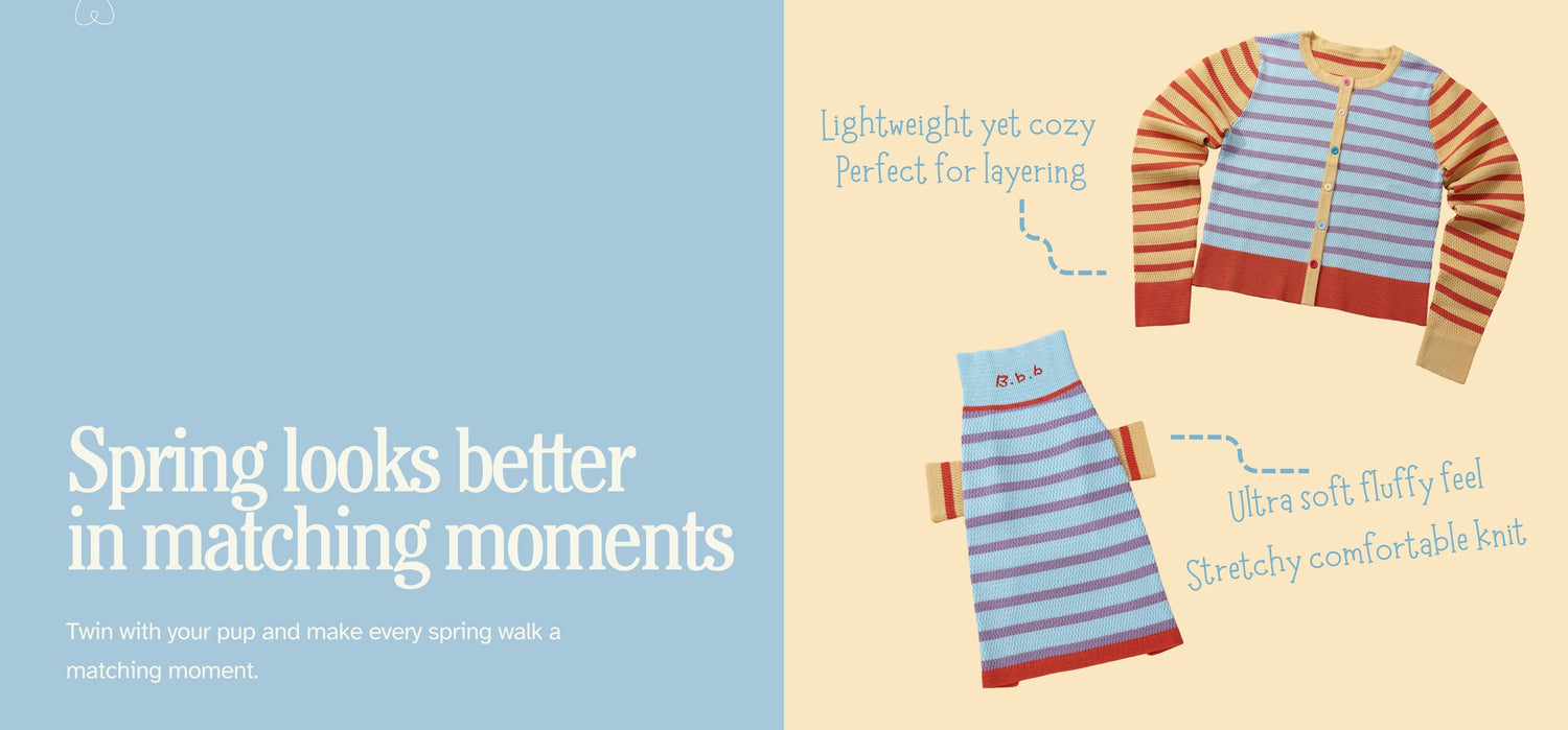 Illustration of striped sweaters with text describing their features on a beige background.